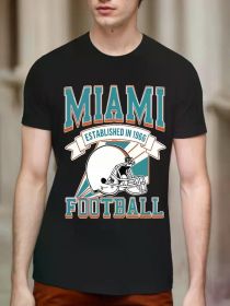 Men's Miami Football Graphic T-Shirt - Breathable Cotton, Short Sleeves, Round Neck, Casual Sports Design (Color: Black, size: S)