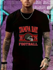 Tampa Bay Football Graphic Men's Cotton T-Shirt - Ultra-Soft, Breathable, Moisture-Wicking Casual Tee for Daily Wear, Fitness & Sports, Black (Color: Black, size: M)