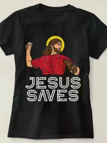 Jesus Saves Baseball God Sport Christian Men's T-shirt, Men's short sleeve graphic T-shirt Series Black, ideal for summer casual style (Color: Black, size: XL)