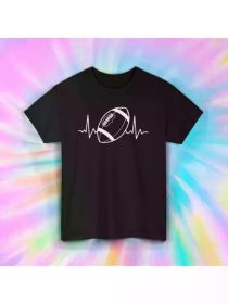 Football Heartbeat T-Shirt | Sports Lover Graphic Tee | Couple Clothing 2025 (Color: Black, size: M)