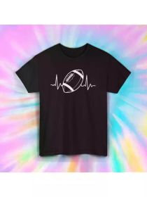 Football Heartbeat T-Shirt | Sports Lover Graphic Tee | Couple Clothing 2025 (Color: Black, size: L)