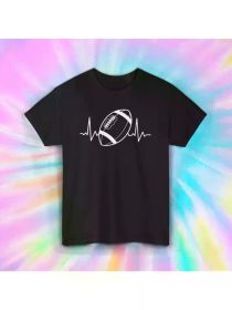 Football Heartbeat T-Shirt | Sports Lover Graphic Tee | Couple Clothing 2025 (Color: Black, size: S)