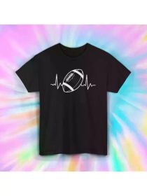 Football Heartbeat T-Shirt | Sports Lover Graphic Tee | Couple Clothing 2025 (Color: Black, size: XL)