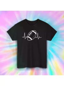 Football Heartbeat T-Shirt | Sports Lover Graphic Tee | Couple Clothing 2025 (Color: Black, size: XXL)