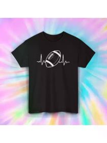 Football Heartbeat T-Shirt | Sports Lover Graphic Tee | Couple Clothing 2025 (Color: Black, size: XXXL)
