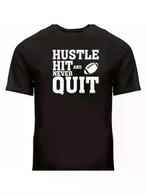 Sports Motivation T-Shirt Gift Football Printed Shirt Hustle Hit Never QuitCouple Clothing 2025 (Color: Black, size: XL)