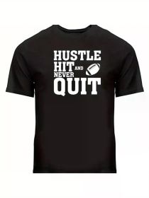 Sports Motivation T-Shirt Gift Football Printed Shirt Hustle Hit Never QuitCouple Clothing 2025 (Color: Black, size: XXXL)
