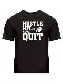 Sports Motivation T-Shirt Gift Football Printed Shirt Hustle Hit Never QuitCouple Clothing 2025 (Color: Black, size: M)
