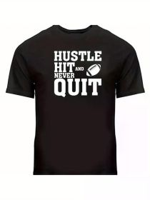 Sports Motivation T-Shirt Gift Football Printed Shirt Hustle Hit Never QuitCouple Clothing 2025 (Color: Black, size: L)