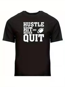Sports Motivation T-Shirt Gift Football Printed Shirt Hustle Hit Never QuitCouple Clothing 2025 (Color: Black, size: XXL)