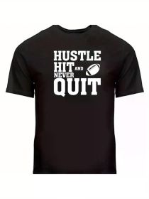 Sports Motivation T-Shirt Gift Football Printed Shirt Hustle Hit Never QuitCouple Clothing 2025 (Color: Black, size: S)